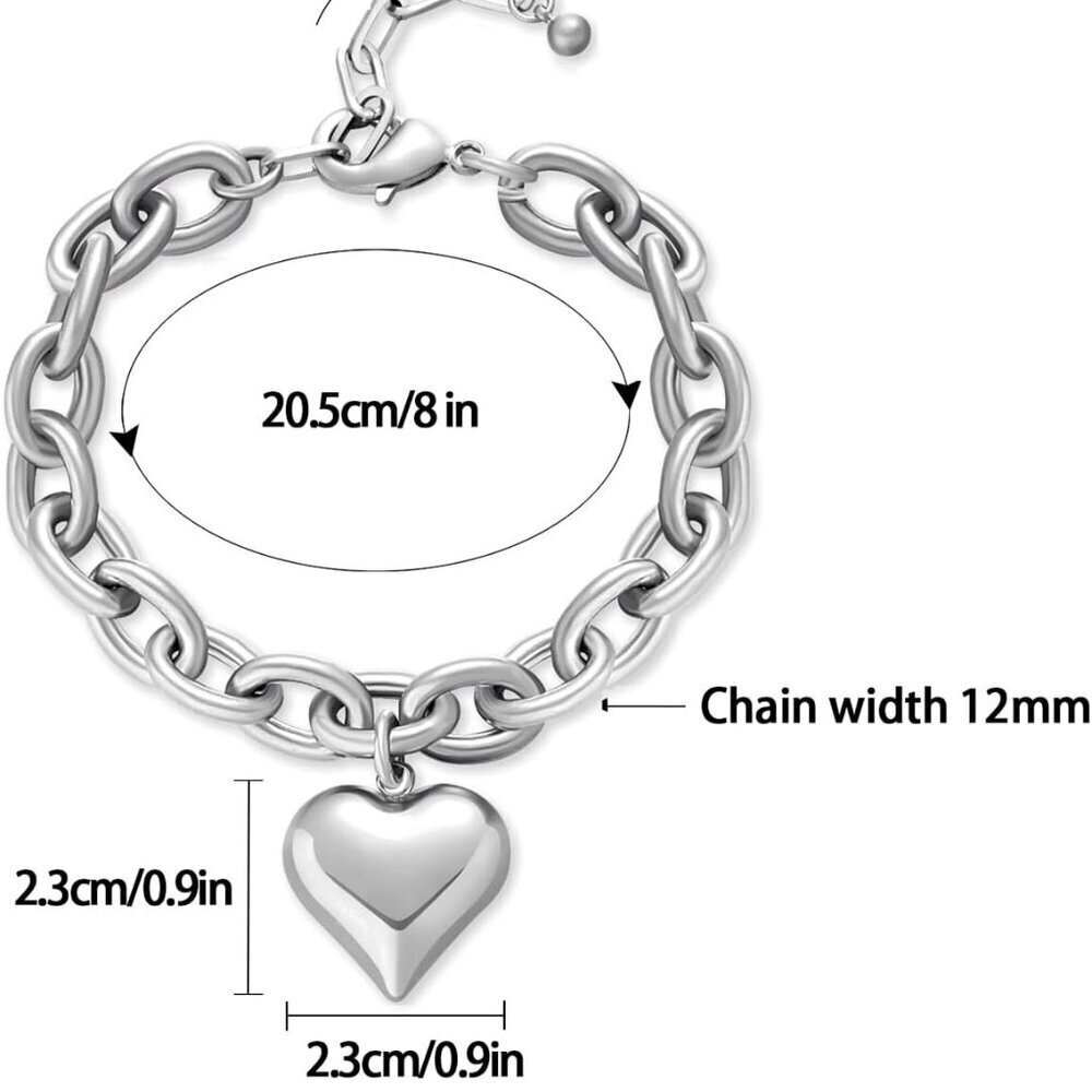 Women’s Silver Heart Charm Bracelets Gold Plated Link Adjustable Jewelry - Picture 5 of 7